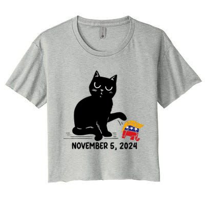 Black Cat Knock Over Trump Elephant Hair 2024 November 5th Women's Crop Top Tee