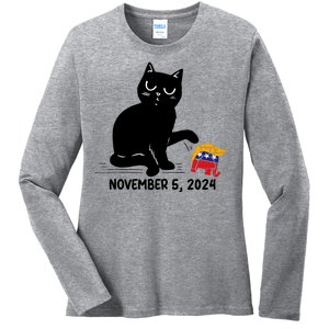 Black Cat Knock Over Trump Elephant Hair 2024 November 5th Ladies Long Sleeve Shirt