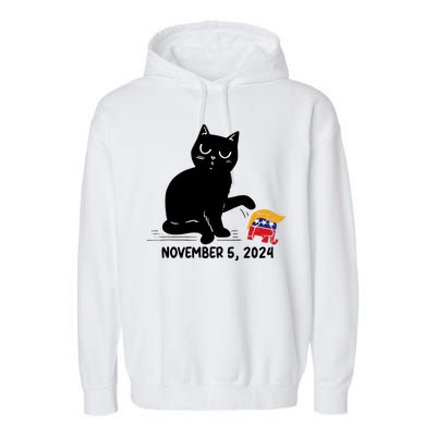 Black Cat Knock Over Trump Elephant Hair 2024 November 5th Garment-Dyed Fleece Hoodie