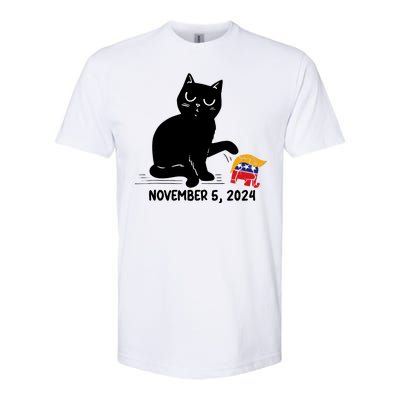 Black Cat Knock Over Trump Elephant Hair 2024 November 5th Softstyle CVC T-Shirt