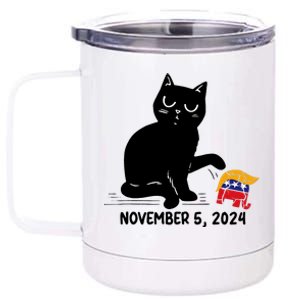 Black Cat Knock Over Trump Elephant Hair 2024 November 5th 12 oz Stainless Steel Tumbler Cup