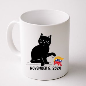 Black Cat Knock Over Trump Elephant Hair 2024 November 5th Coffee Mug