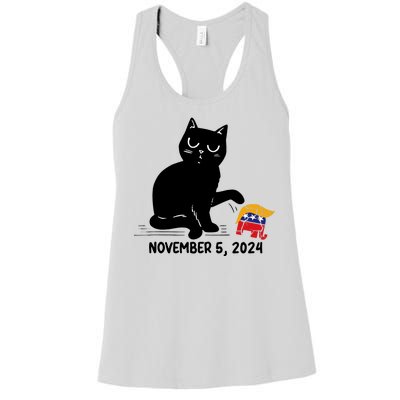 Black Cat Knock Over Trump Elephant Hair 2024 November 5th Women's Racerback Tank