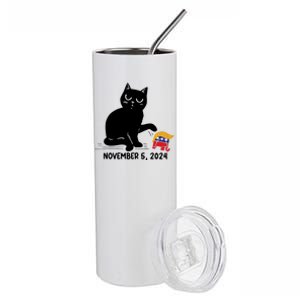 Black Cat Knock Over Trump Elephant Hair 2024 November 5th Stainless Steel Tumbler