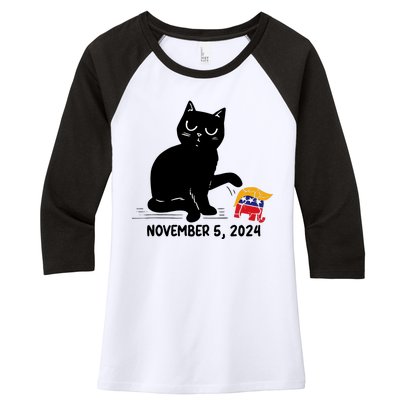 Black Cat Knock Over Trump Elephant Hair 2024 November 5th Women's Tri-Blend 3/4-Sleeve Raglan Shirt