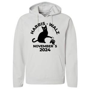 Black Cat Knock Trump Elephant Harris Walz November 5th 2024 Performance Fleece Hoodie