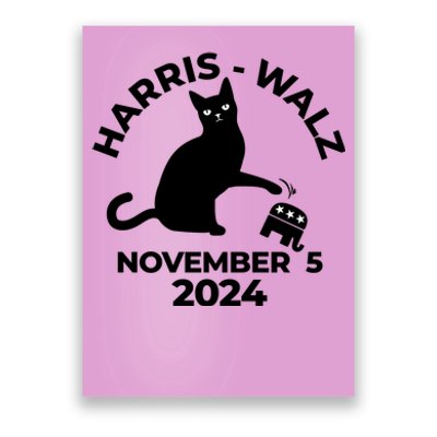 Black Cat Knock Trump Elephant Harris Walz November 5th 2024 Poster