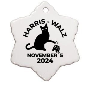 Black Cat Knock Trump Elephant Harris Walz November 5th 2024 Ceramic Star Ornament