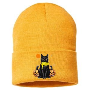 Black Cat Kamala Harris Halloween Trump Hair Sarcastic Sustainable Knit Beanie