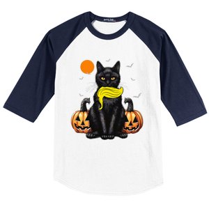 Black Cat Kamala Harris Halloween Trump Hair Sarcastic Baseball Sleeve Shirt