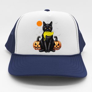 Black Cat Kamala Harris Halloween Trump Hair Sarcastic Trucker Hat