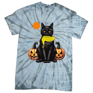 Black Cat Kamala Harris Halloween Trump Hair Sarcastic Tie-Dye T-Shirt