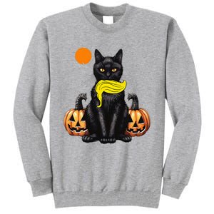 Black Cat Kamala Harris Halloween Trump Hair Sarcastic Tall Sweatshirt