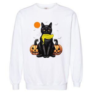 Black Cat Kamala Harris Halloween Trump Hair Sarcastic Garment-Dyed Sweatshirt