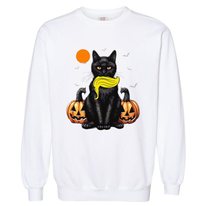 Black Cat Kamala Harris Halloween Trump Hair Sarcastic Garment-Dyed Sweatshirt