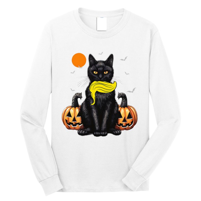 Black Cat Kamala Harris Halloween Trump Hair Sarcastic Long Sleeve Shirt