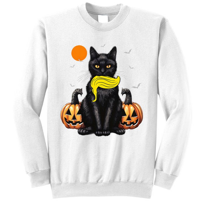 Black Cat Kamala Harris Halloween Trump Hair Sarcastic Sweatshirt