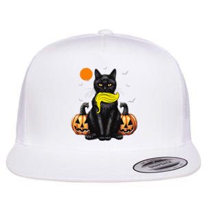 Black Cat Kamala Harris Halloween Trump Hair Sarcastic Flat Bill Trucker Hat