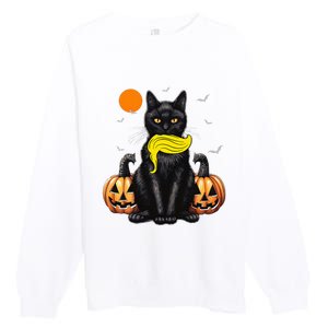 Black Cat Kamala Harris Halloween Trump Hair Sarcastic Premium Crewneck Sweatshirt