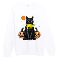 Black Cat Kamala Harris Halloween Trump Hair Sarcastic Premium Crewneck Sweatshirt