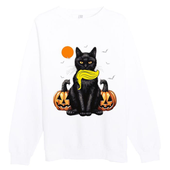 Black Cat Kamala Harris Halloween Trump Hair Sarcastic Premium Crewneck Sweatshirt