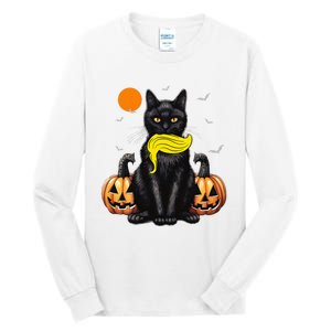 Black Cat Kamala Harris Halloween Trump Hair Sarcastic Tall Long Sleeve T-Shirt