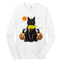 Black Cat Kamala Harris Halloween Trump Hair Sarcastic Tall Long Sleeve T-Shirt