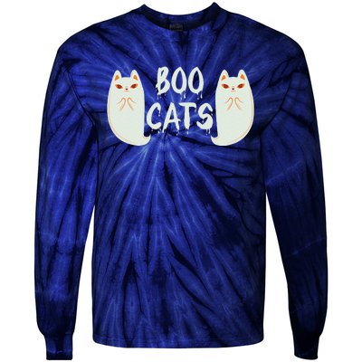 Boo Cats Kitten Ghost Monster Scary Halloween Tie-Dye Long Sleeve Shirt