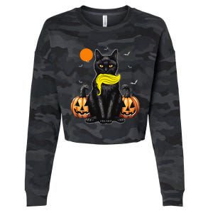 Black Cat Kamala Harris Halloween Trump Hair Cropped Pullover Crew