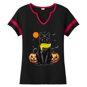 Black Cat Kamala Harris Halloween Trump Hair Ladies Halftime Notch Neck Tee