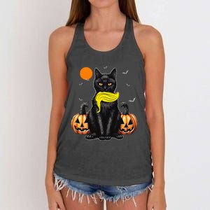 Black Cat Kamala Harris Halloween Trump Hair Women's Knotted Racerback Tank