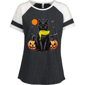 Black Cat Kamala Harris Halloween Trump Hair Enza Ladies Jersey Colorblock Tee