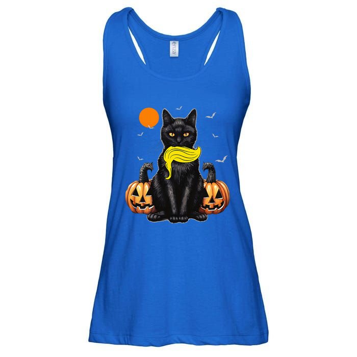 Black Cat Kamala Harris Halloween Trump Hair Ladies Essential Flowy Tank