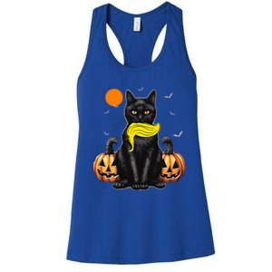 Black Cat Kamala Harris Halloween Trump Hair Women's Racerback Tank