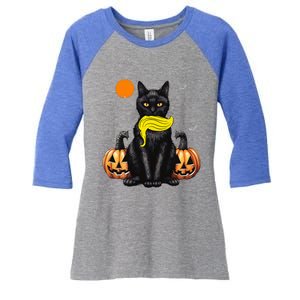 Black Cat Kamala Harris Halloween Trump Hair Women's Tri-Blend 3/4-Sleeve Raglan Shirt