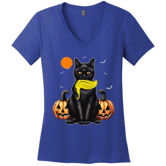 Black Cat Kamala Harris Halloween Trump Hair Women's V-Neck T-Shirt