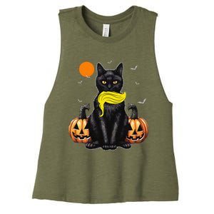 Black Cat Kamala Harris Halloween Trump Hair Women's Racerback Cropped Tank