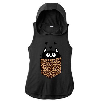 Black Cat Kitty In Leopard Pocket Halloween Costume Girl Boy Ladies PosiCharge Tri-Blend Wicking Draft Hoodie Tank