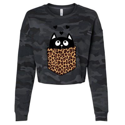 Black Cat Kitty In Leopard Pocket Halloween Costume Girl Boy Cropped Pullover Crew