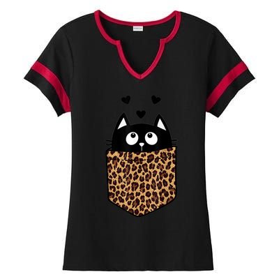 Black Cat Kitty In Leopard Pocket Halloween Costume Girl Boy Ladies Halftime Notch Neck Tee