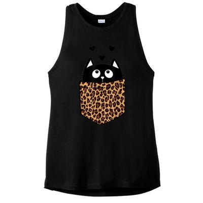 Black Cat Kitty In Leopard Pocket Halloween Costume Girl Boy Ladies PosiCharge Tri-Blend Wicking Tank