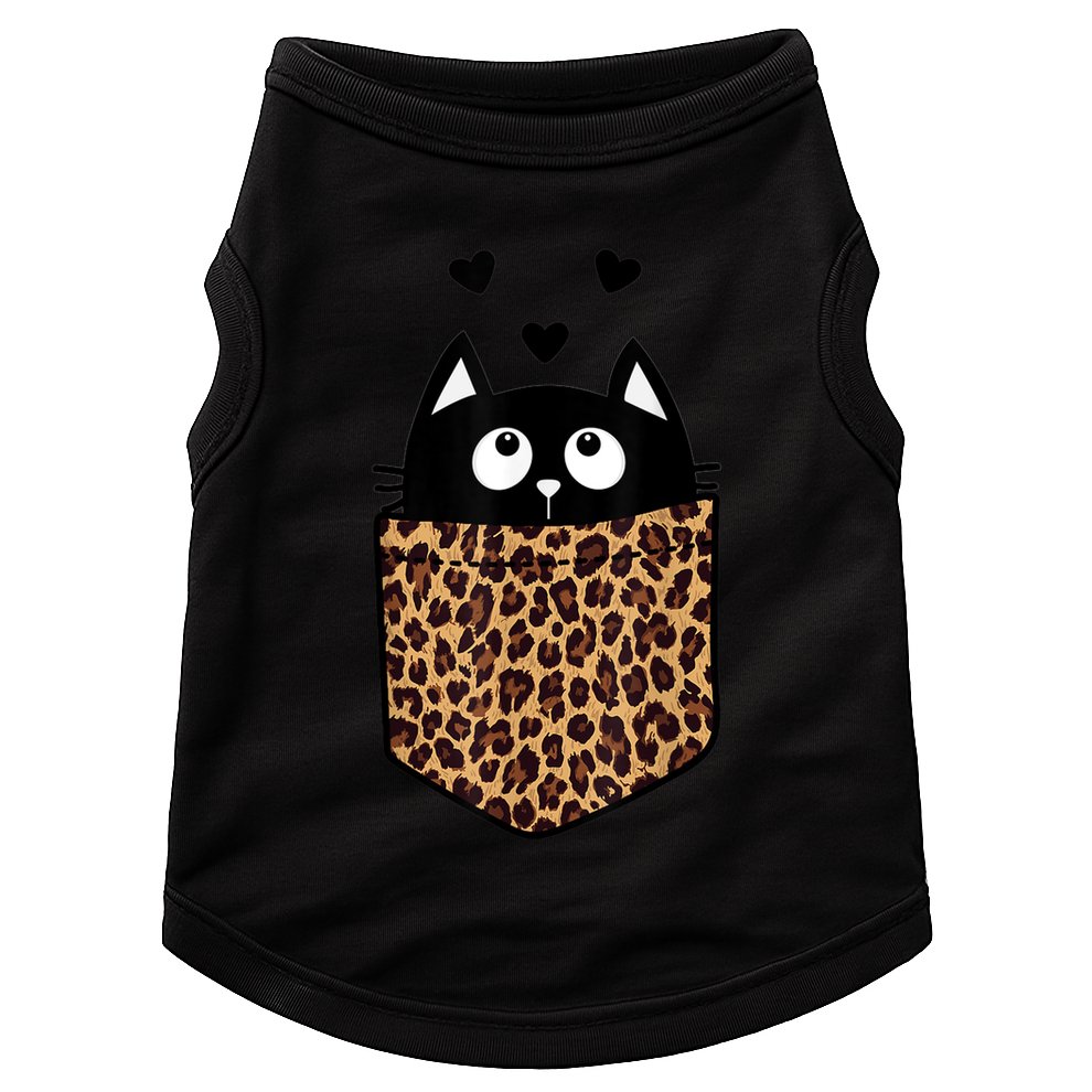 Black Cat Kitty In Leopard Pocket Halloween Costume Girl Boy Doggie Tank
