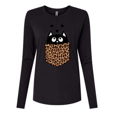 Black Cat Kitty In Leopard Pocket Halloween Costume Girl Boy Womens Cotton Relaxed Long Sleeve T-Shirt