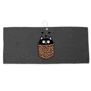 Black Cat Kitty In Leopard Pocket Halloween Costume Girl Boy Large Microfiber Waffle Golf Towel