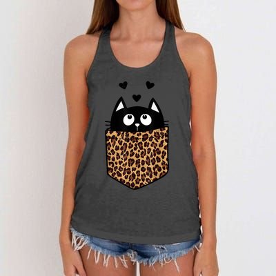 Black Cat Kitty In Leopard Pocket Halloween Costume Girl Boy Women's Knotted Racerback Tank