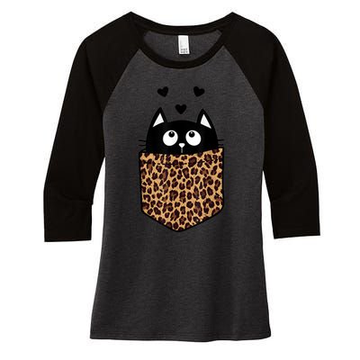 Black Cat Kitty In Leopard Pocket Halloween Costume Girl Boy Women's Tri-Blend 3/4-Sleeve Raglan Shirt