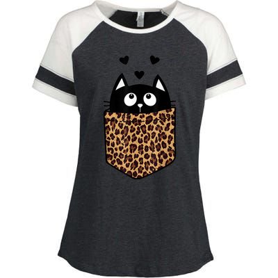 Black Cat Kitty In Leopard Pocket Halloween Costume Girl Boy Enza Ladies Jersey Colorblock Tee