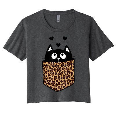 Black Cat Kitty In Leopard Pocket Halloween Costume Girl Boy Women's Crop Top Tee