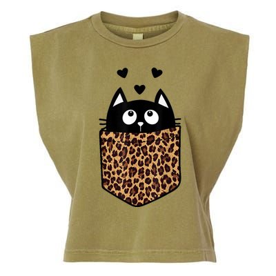 Black Cat Kitty In Leopard Pocket Halloween Costume Girl Boy Garment-Dyed Women's Muscle Tee