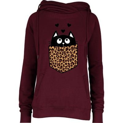 Black Cat Kitty In Leopard Pocket Halloween Costume Girl Boy Womens Funnel Neck Pullover Hood